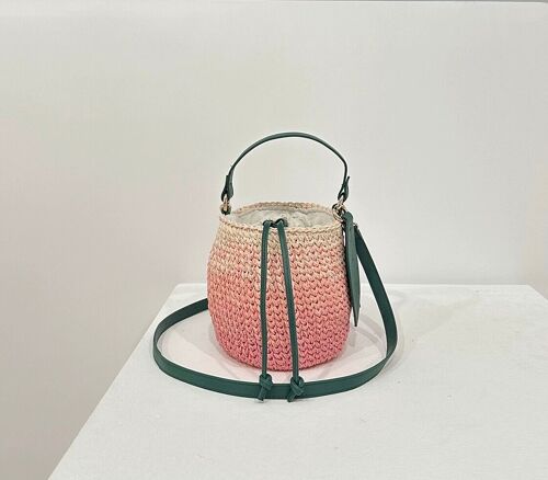 Hand-woven Straw Gradient Pink Peach Basket Bag
