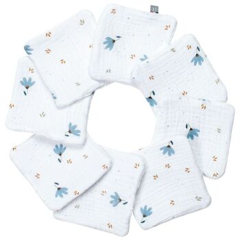 Lingettes bébé lavables 8 pièces - Collection Bleuet 2