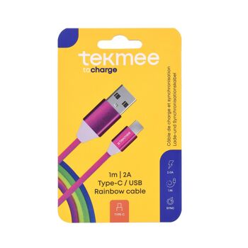 Cable de Charge d'1 mètre Type-C/USB arc-en-ciel 1