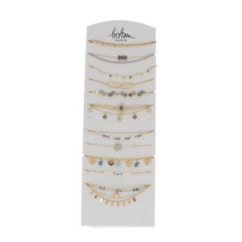 Kit de 28 (14+14) bracelets en acier inoxydable - doré bleu - présentoir offert 1