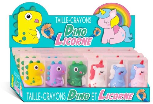 DISPLAY 24 TAILLE-CRAYONS LICORNE & DINOSAURE