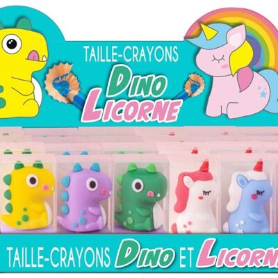 DISPLAY 24 TAILLE-CRAYONS LICORNE & DINOSAURE