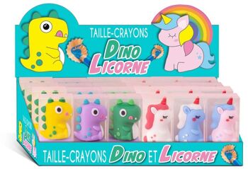 DISPLAY 24 TAILLE-CRAYONS LICORNE & DINOSAURE 1