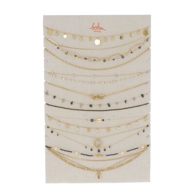 Set mit 30 (15+15) Halsketten aus Edelstahl – Schwarzgold – Kostenlose Präsentation
