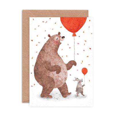 Biglietto d'auguri con orso e coniglietto danzanti