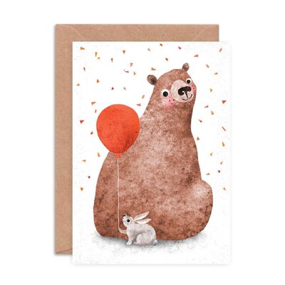 Biglietto d'auguri con orso e coniglietto nascosti