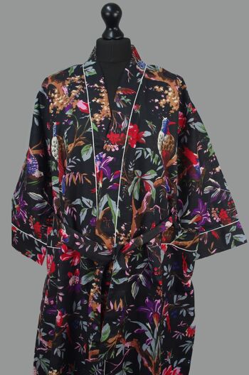 Robe de chambre kimono en coton -Oiseaux noirs 1