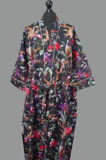 Robe de chambre kimono en coton -Oiseaux noirs 4