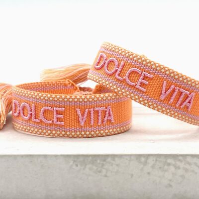 Pulsera llamativa DOLCE VITA tejida, rosa vainilla naranja bordada