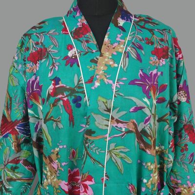 Bata tipo kimono de algodón - Verde bosque intenso