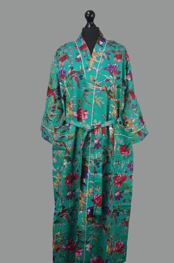 Robe de chambre kimono en coton - Vert forêt profonde 2