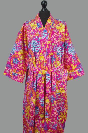 Peignoir Kimono en Coton - Botanique Rose Multicolore 3
