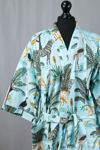 Peignoir Kimono En Coton - Safari Animal Sur Aqua 1