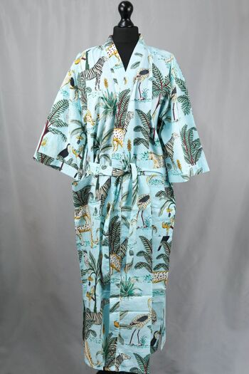 Peignoir Kimono En Coton - Safari Animal Sur Aqua 2