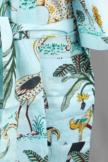 Peignoir Kimono En Coton - Safari Animal Sur Aqua 3