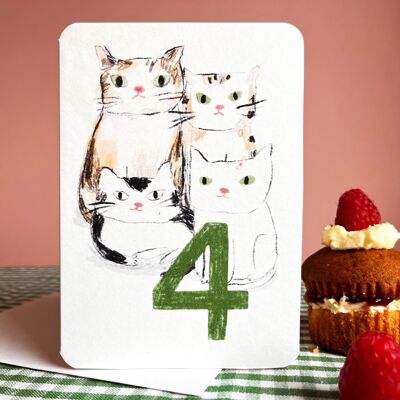 Geburtstagskarte „Four Today“ mit Katzen