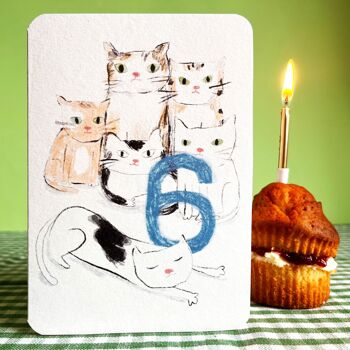 Carte d'anniversaire six chats aujourd'hui