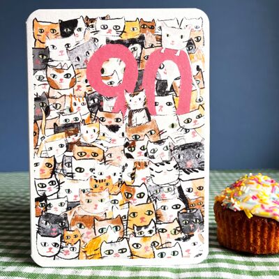 Tarjeta de cumpleaños de noventa gatos hoy