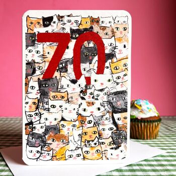 Carte d'anniversaire de soixante-dix chats aujourd'hui