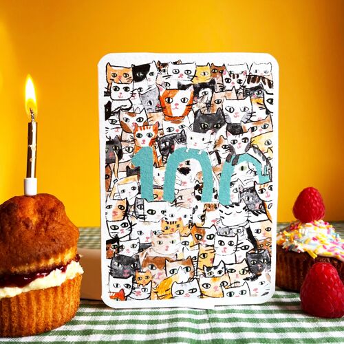 One Hundred Today Cats Birthday Card