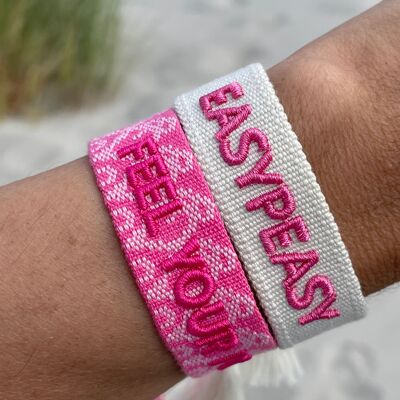 EASYPEASY statement bracelet woven, embroidered ecru pink