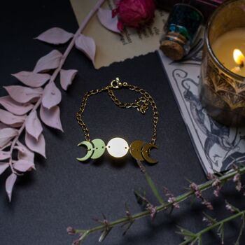 Bracelet gourmette -  phase de la lune en laiton 2