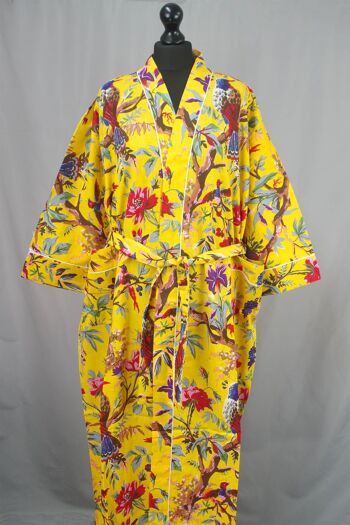 Robe de Chambre Kimono en Coton - Oiseaux Jaunes 2