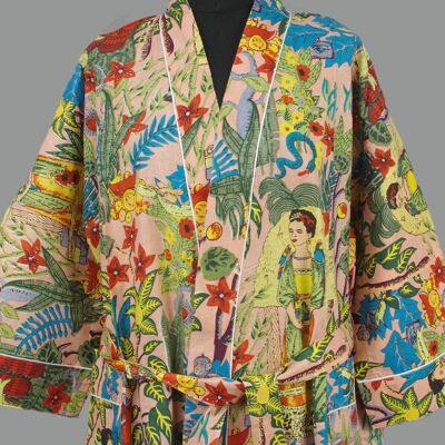 Robe de chambre kimono en coton -Pêche Frida