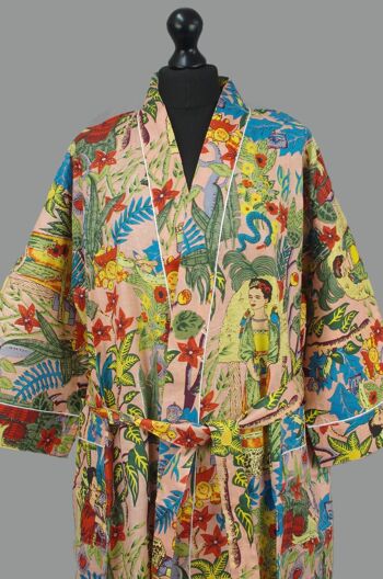 Robe de chambre kimono en coton -Pêche Frida 1