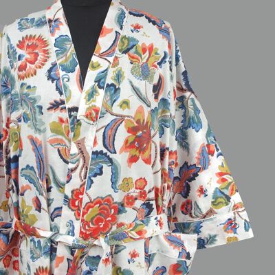 Robe de chambre kimono en coton - Blanc Paradise Bloom