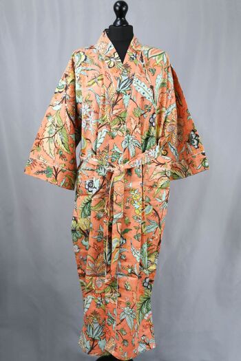 Robe de chambre kimono en coton - Tropical sur orange pêche 2