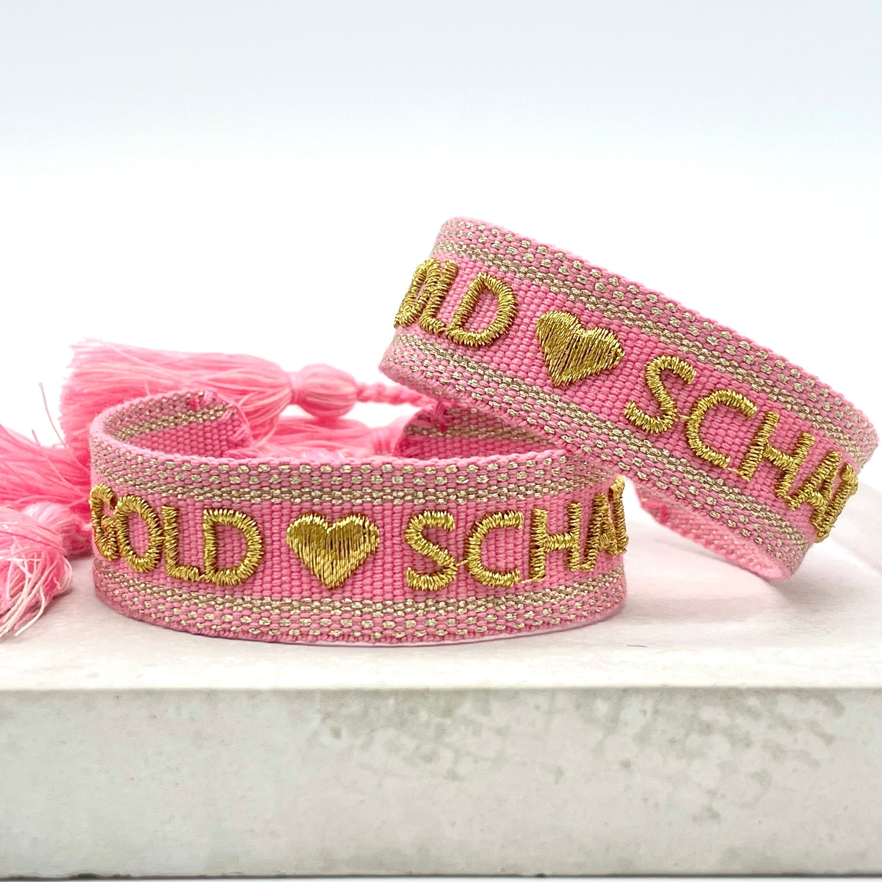 ORO 🖤 Bracciale di dichiarazione SCHATZ intrecciato, rosa tenue ricamato
