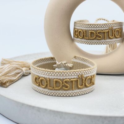 GOLDSTÜCK Statement Armband gewebt, bestickt beige