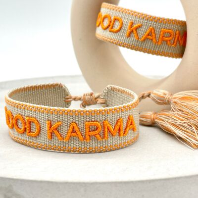 GOOD KARMA Statement Armband gewebt, bestickt beige orange