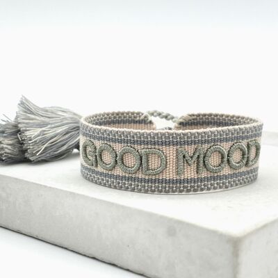 Bracciale di dichiarazione GOOD MOOD intrecciato, salvia grigio cipria ricamato