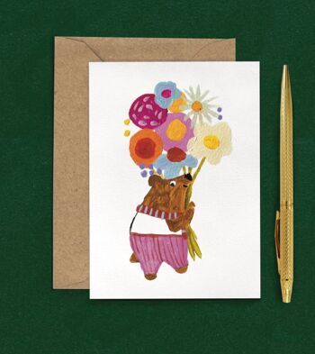 Carte de vœux Tiny Bear Bouquet A6