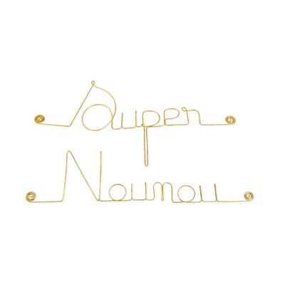 Cadeau de fin d'année scolaire "Super nounou" - Décoration Murale en fil de Laiton Doré - à punaiser - Bijoux de Mur