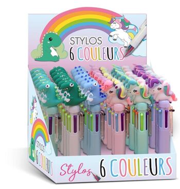 DISPLAY 36 STYLOS 6 COULEURS LICORNE ET DINOSAURE (2 MOD/18 EX)