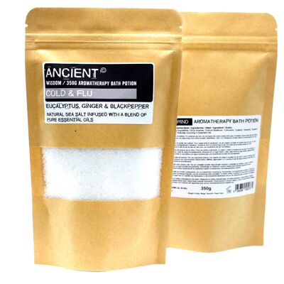 ABPC-06 - Pozione da bagno aromaterapica in sacchetto Kraft 350g - Raffreddore e influenza - Venduto in 5 unità/i per esterno
