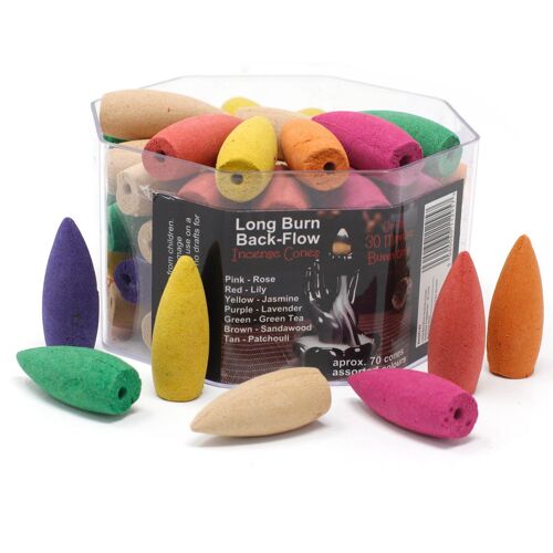 BackFi-02 - Long Backflow Incense Cones - Assorted Fragrances - 30 mins Burning time - Sold in 6x unit/s per outer