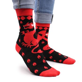 BamS-08F - Chaussettes en bambou Hop Hare - Red Dragons S/M - Vendu en 3x unité/s par extérieur 1