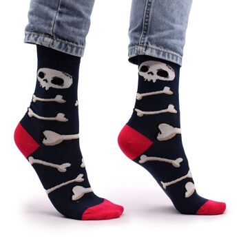 BamS-13F - Chaussettes en bambou Hop Hare - Skulls and Bones S/M - Vendu en 3x unité/s par extérieur 1