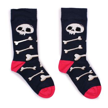 BamS-13F-M - Chaussettes en bambou Hop Hare - Skulls and Bones M/L - Vendues en 3x unité/s par extérieur 1