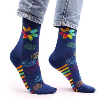 BamS-19F - Chaussettes en bambou Hop Hare - Rainbow Chakra S/M - Vendues en 3x unité/s par extérieur 1