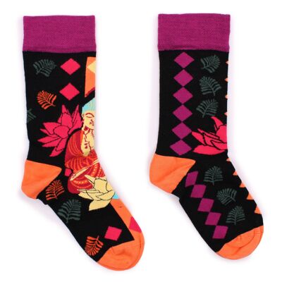 BamS-22F-M - Calcetines de bambú Hop Hare - Pink Buddha & Lotus M/L - Se venden en 3 unidades por exterior