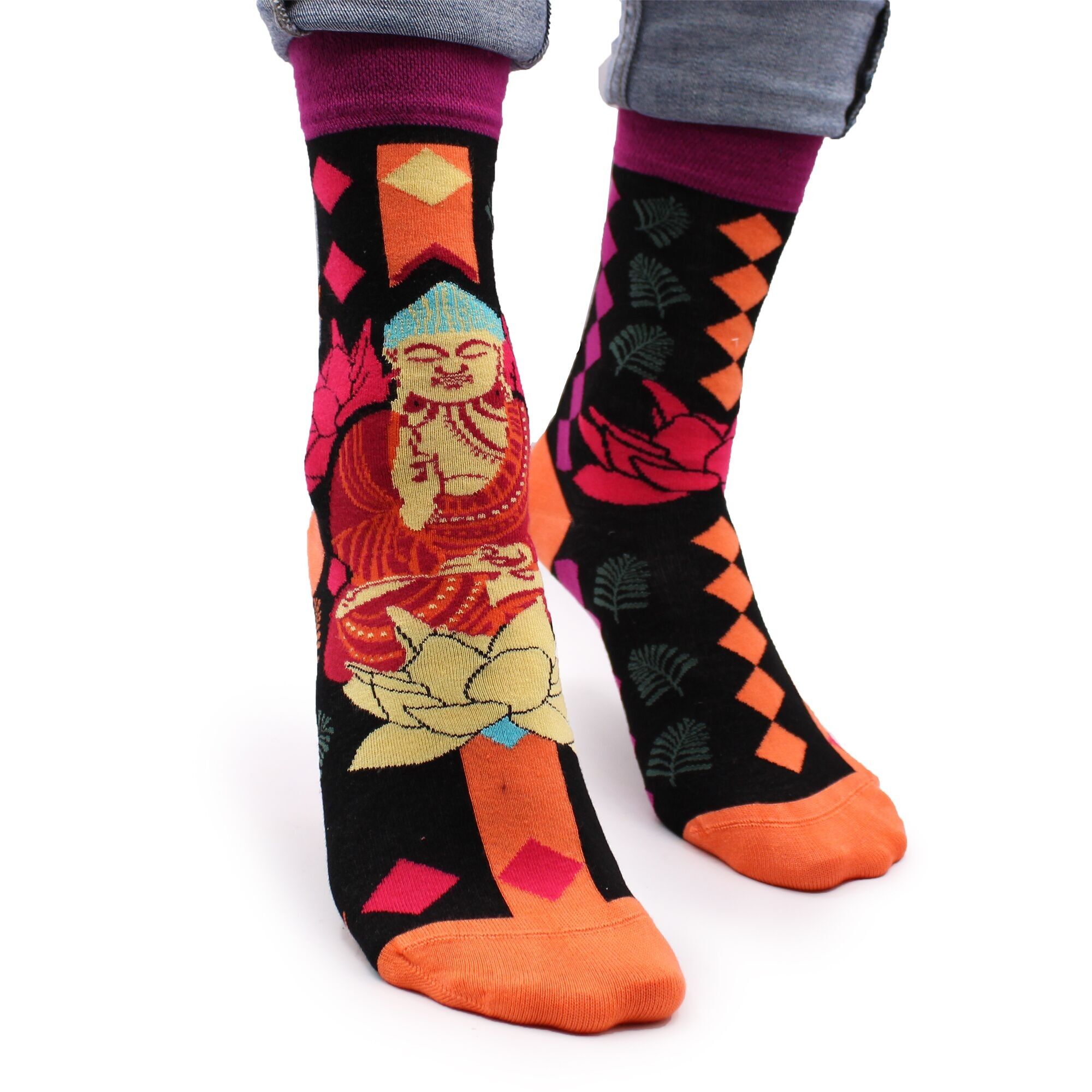 BamS-22F - Hop Hare Bamboo Socks  - Pink Buddha & Lotus S/M - Sold in 3x unit/s per outer