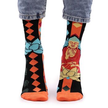 BamS-23F - Chaussettes en Bambou Hop Hare - Bouddha Bleu & Lotus S/M - Vendu en 3x unité/s par extérieur 1