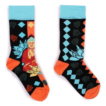 BamS-23F - Chaussettes en Bambou Hop Hare - Bouddha Bleu & Lotus S/M - Vendu en 3x unité/s par extérieur 2