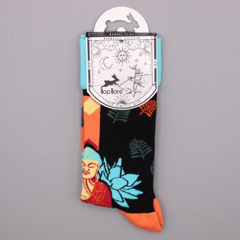 BamS-23F-M - Chaussettes en Bambou Hop Hare - Bouddha Bleu & Lotus M/L - Vendu en 3x unité/s par extérieur 2