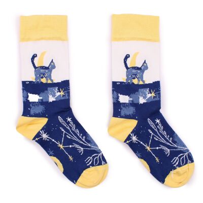 BamS-17F-M - Calzini in bambù Hop Hare - Midnight Cat M/L - Venduto in 3 unità/i per esterno